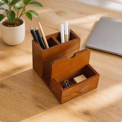 Wooden Desk Organizer with Tray Solid Wood Tabletop