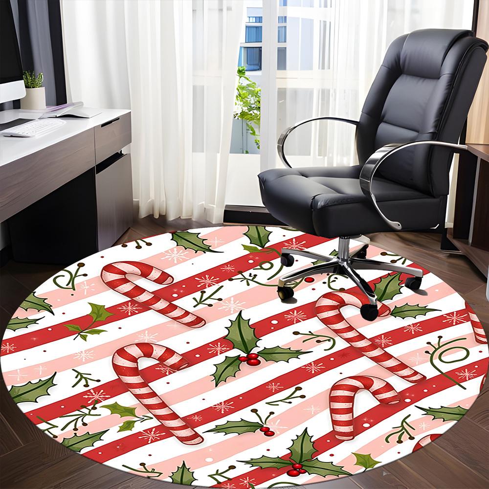 1pc Candy Canes Office Round Rug, Non-slip, Soft and Durable Office Rug for Interior Decoration, Perfect for Office, Beautiful Decoration yy260324100