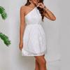 Women's New Lace Patchwork Dress with Diagonal Shoulders