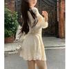 Elegant Lace V-neck Long-sleeve Dress: Slim Fit A-line Skirt for Early Spring