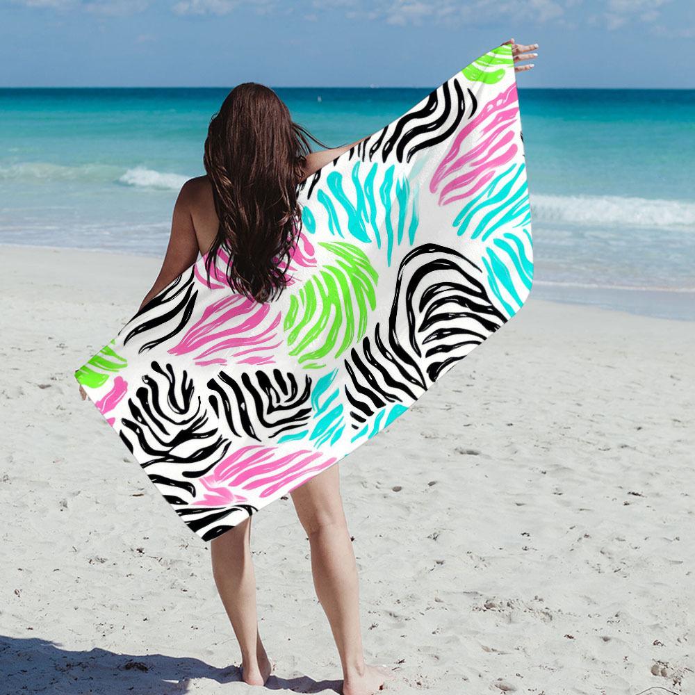 1 Quick Dry Lightweight Oversized Beach Towel - Modern Digital Printed Zebra Pattern With Neon Decor For Beach, Pool, Camping