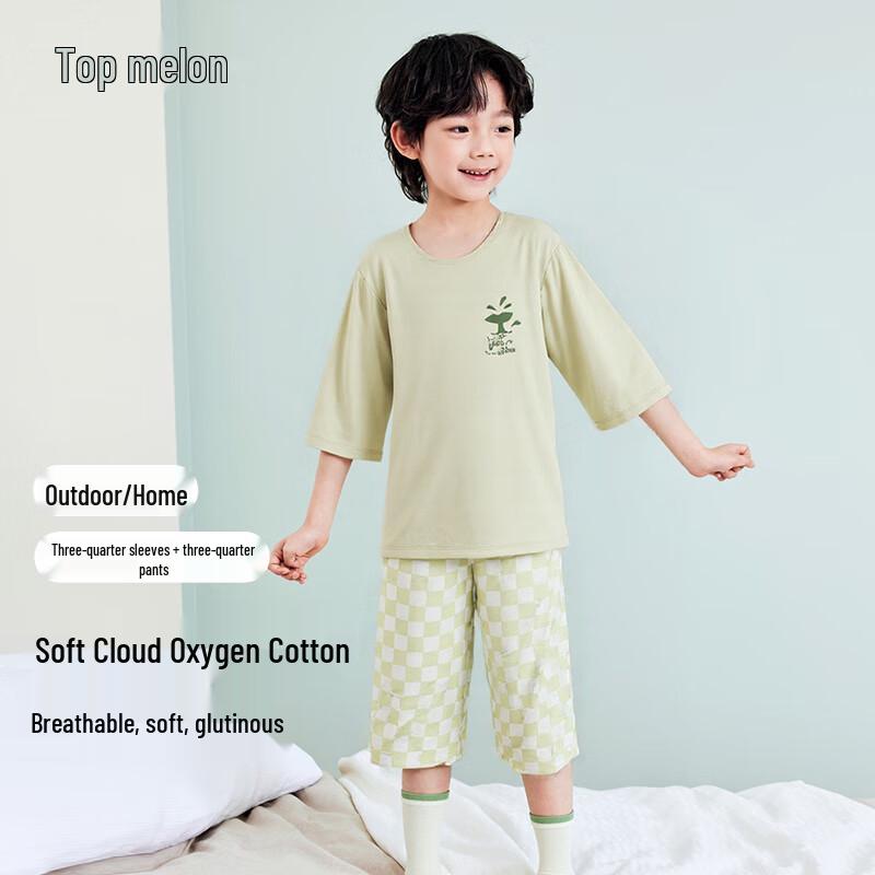Dingguagua Boys' Summer Pure Cotton Short Sleeve Pajama Set