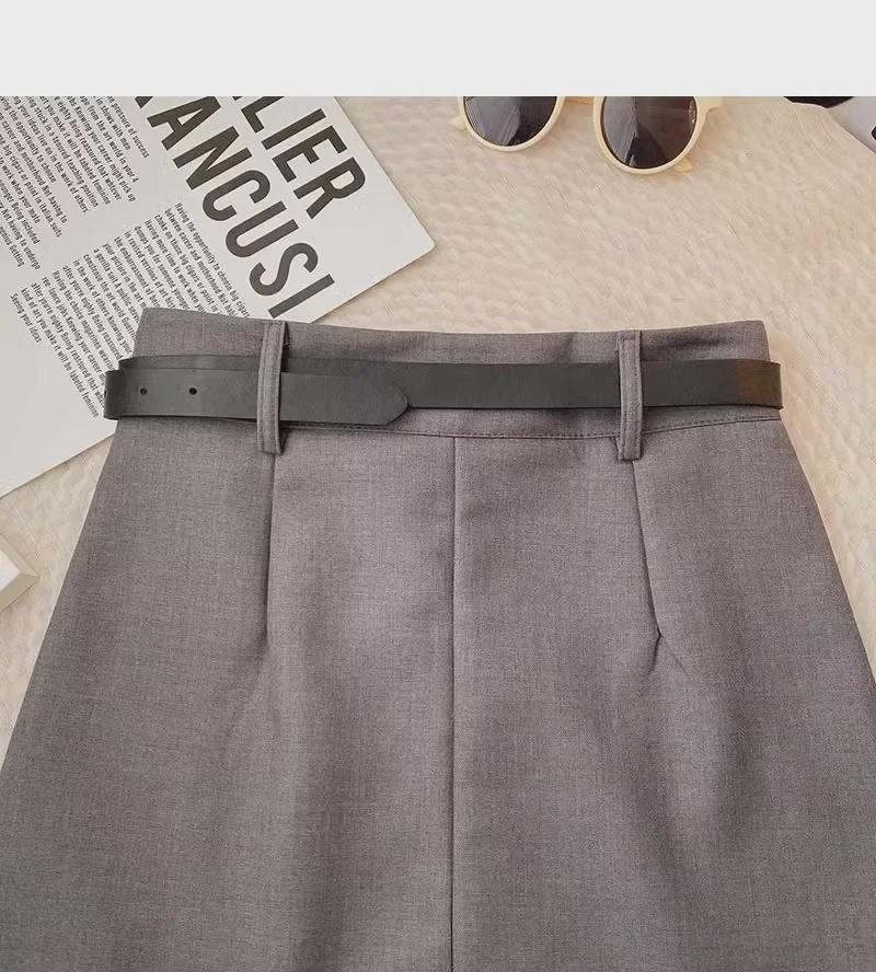 Fustă coreeană gri 2024, subțire, cu linie A, cu talie înaltă - fustă scurtă anti-expunere pentru femei de primăvară