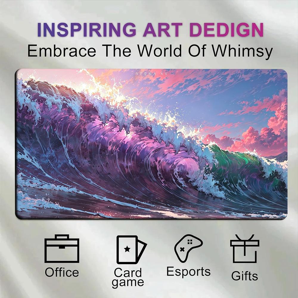 Large Anime Ocean Wave Gaming Mouse Pad Purple Pink Sea Surf Sunset Sky Cloud Seascape Office Desk Accessories