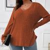 EastRogue Women's Fashion Casual Solid Color Print Autumn Winter Long Sleeve V-Neck Loose Frosted T-shirt with Pit Stripes Sweaters
