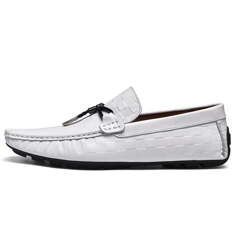 Embossed Plaid Casual Leather Shoes Trendy Driving Doudou Shoes Men's Genuine Leather Soft Sole Breathable Spring Shoes Men's Shoes