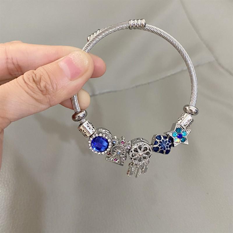 Panjia Dora Women's Stainless Steel Beaded Bracelet - European American Versatile Luxury Jewelry