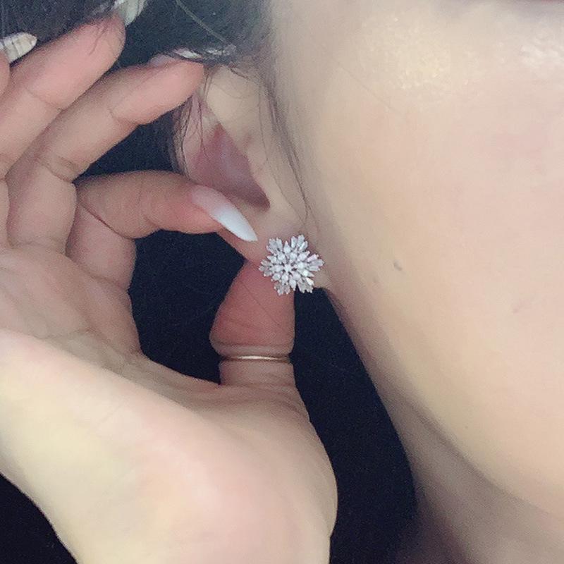 Xiaohongshu Snowflake Zircon Stud Earrings - Japanese & Korean Style, Women's Sweet Christmas Earrings