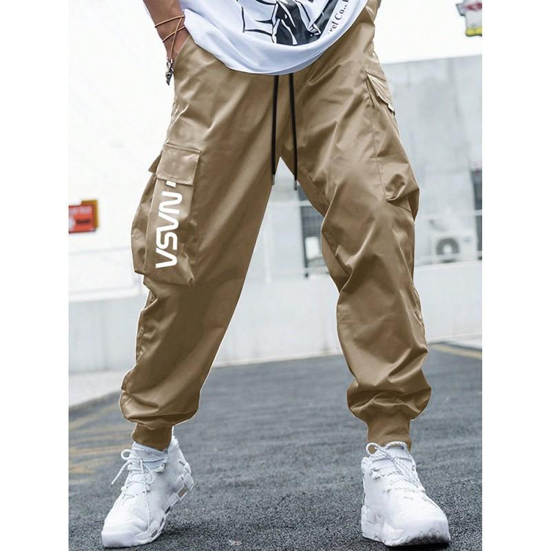 Mens Vintage Workwear Cargo Pants Loose Fit Straight Leg Printed Trousers Fall Outdoor Activity
