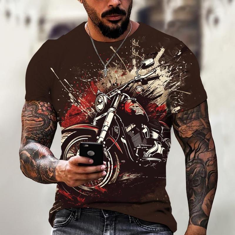 Men's Motorcycle Pattern T-shirt 3D Printed Round Neck T-shirt Casual Loose Men Quick Drying Breathable Comfortable