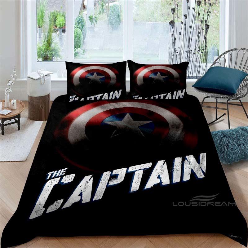 2026 New Captain America Bedding Set, Cartoon Duvet Cover and Pillowcases, Soft and Comfortable, Customizable Bedding Available. 135x200cm