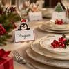 Festive Table Decor Christmas Party Place Card Holders Cartoon Santa Reindeer Name Tag Stands Holiday Decorations for Seating DIY Write-On