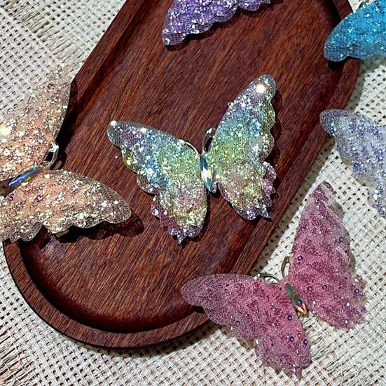 Hair Clip Rhinestones Inlaid Gradient Mesh Yarn 3D Butterfly Decor Side Bang Hair Pin Fairy Girl Hair Accessories