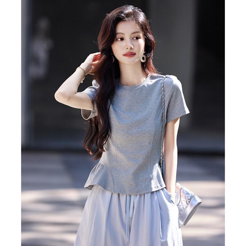 Women s Slim-Fit Short Sleeve T-Shirt with Exposed Stitching L
