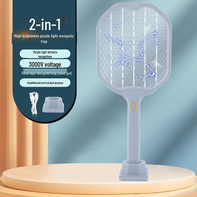 Elektrická plácačka na komáry s LED světlem dobíjená přes USB - Velká síťka a plácačka na mouchy pro domácí použití