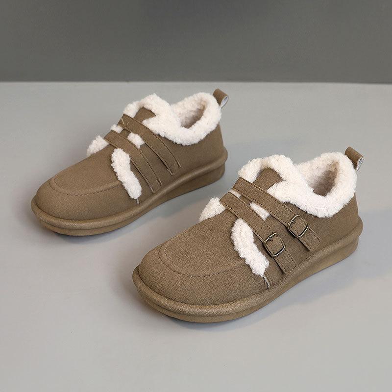 BN5805 new 2025 autumn and winter women's shoes warm cotton shoes solid color velvet simple student leisure thick sole increase