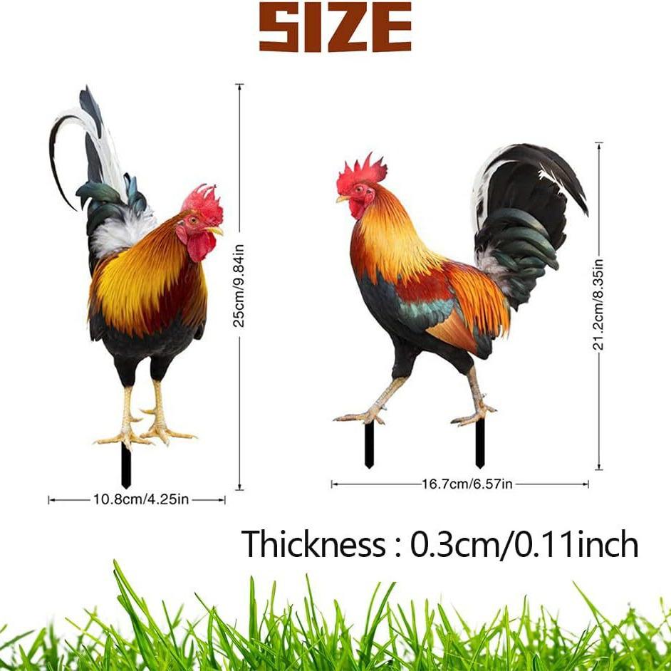 3D Rooster Acrylic Mirror Yard Art: Creative Outdoor Garden Decoration