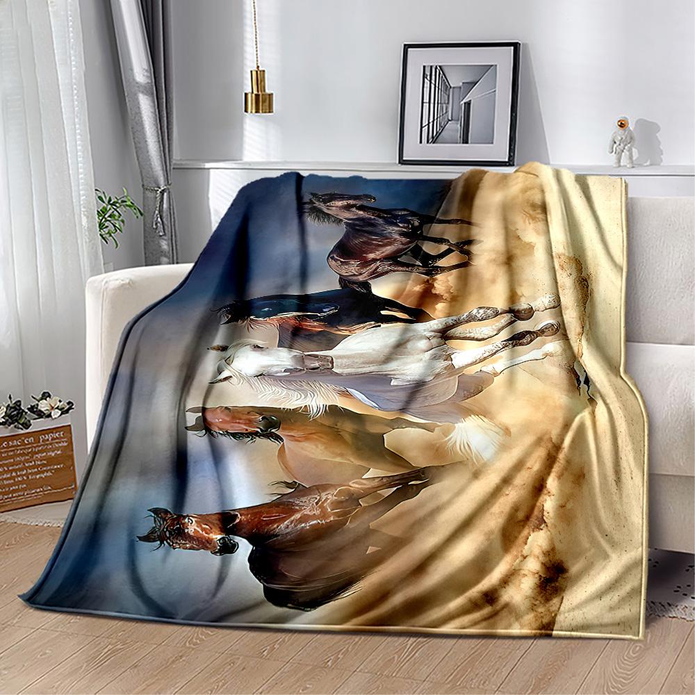 Horse Blanket Comfortable Perfect for Livingroom Seaside Sofa All-Season Use Modern Ideal Gift For Birthday Valentine'S Day