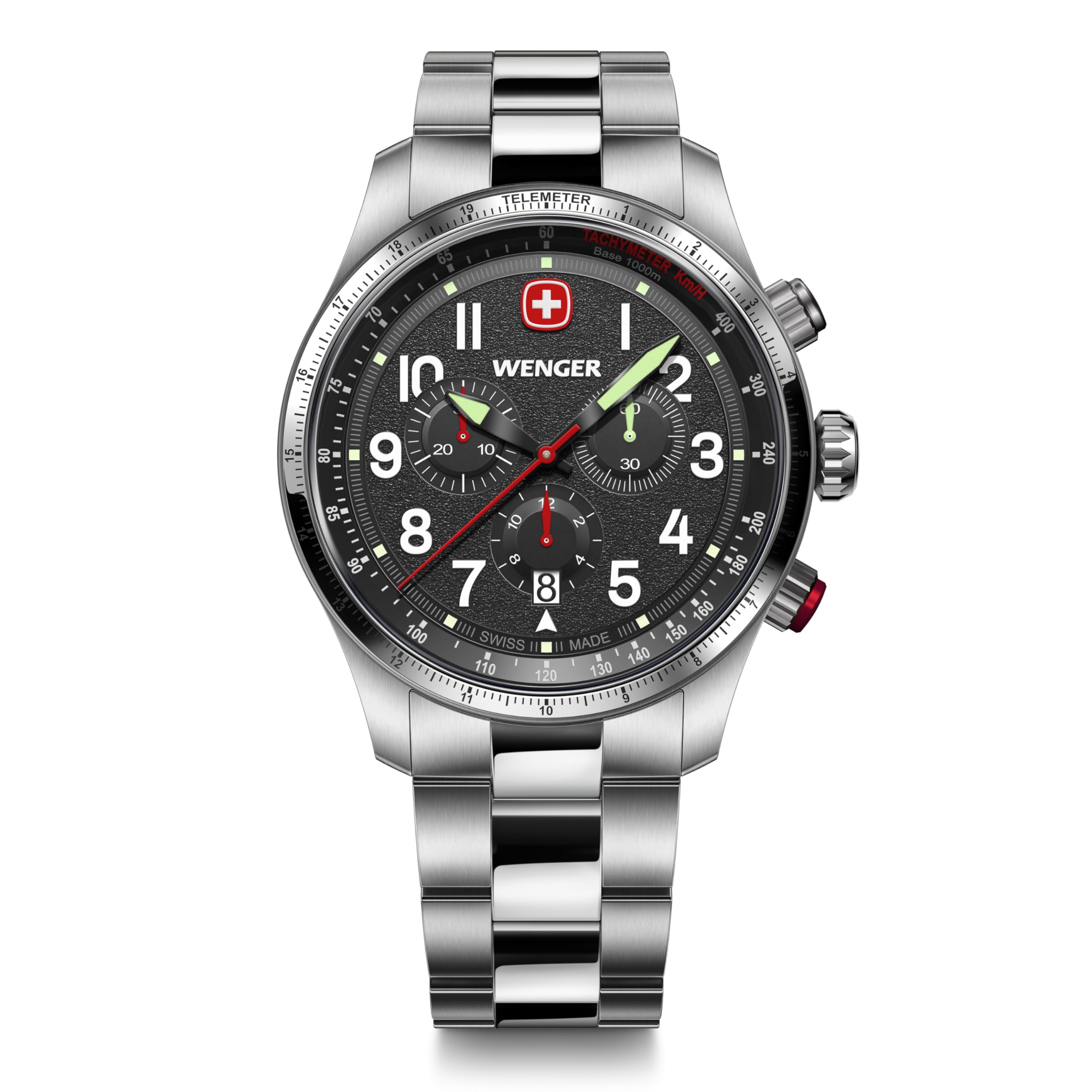 

WENGER TERRAGRAPH CHRONO Watch Chronograph Stainless Steel Case Black Dial Stainless Steel Bracelet Quartz 100m Water Resistant 3 Year Warranty Gift
