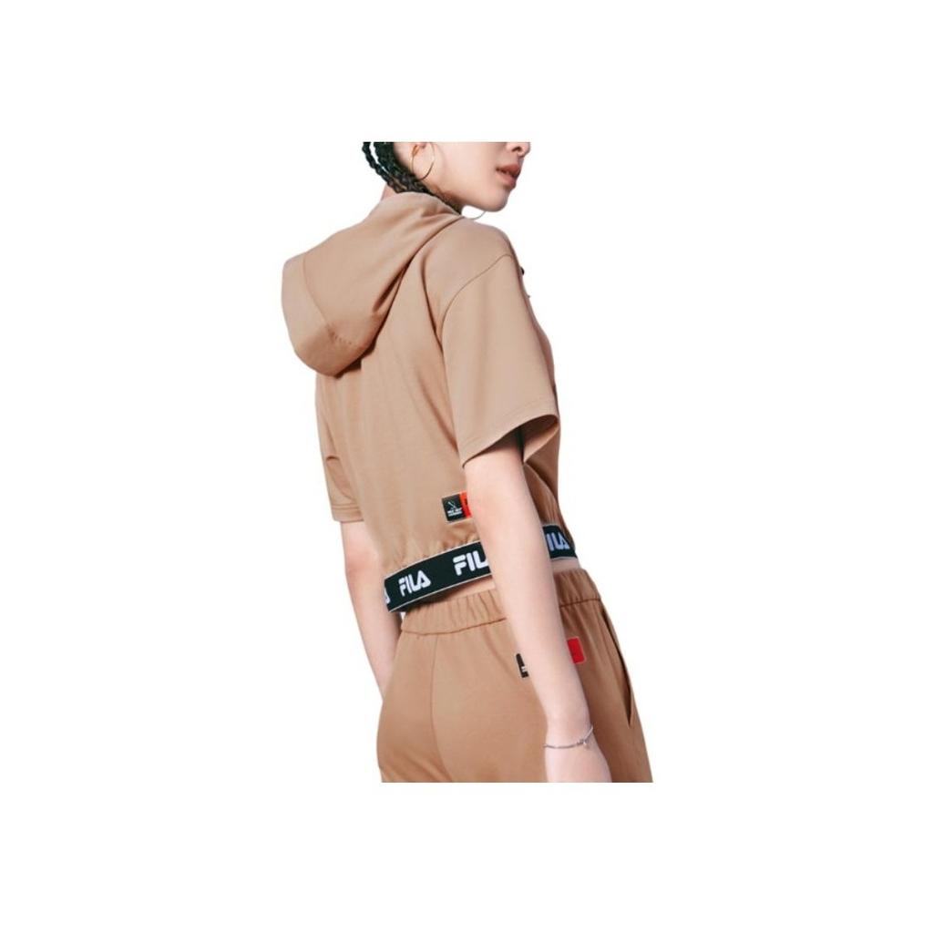 Fila X Magic Stick Collaboration Solid Color Casual Hooded Short Sleeve T-Shirt Women Tops Light-Khaki F11W329112F-DK