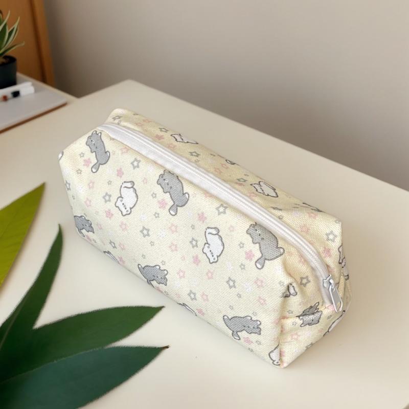 Trousse à crayons simple et mignonne à motif de chat de dessin animé, pochette organisatrice de papeterie portable, Kawaii, fournitures scolaires pour filles, sac de rangement pour maquillage