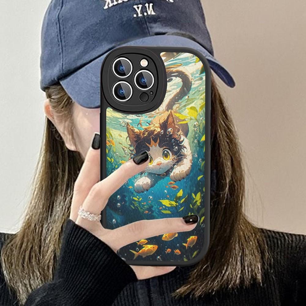 Cartoon Cute Cats Background Phone Case Hard Leather For IPhone 16 15 14 13 12 Mini 11 14 Pro Max Xs X Xr 7 8 Plus Fundas