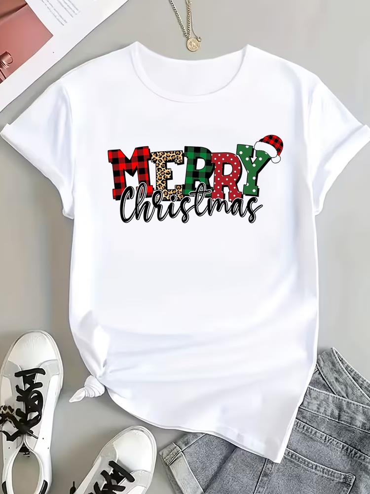 (Asian Size) Tree Cute 90s Tee Top Print New Year Clothing T Shirt Women Fashion Christmas Festival Woman Short Sleeve Graphic T-shirts