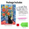 DIY Stretched Canvas Pearl Art Kit Black Cat and Flower Vase Design 5D Sparkling Bead Painting Relaxing Hobby Gift for Home Decoration