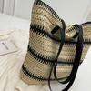 Contrast Color Tote Bag Women's Large Capacity Shoulder Bag Beach Straw Woven Bag
