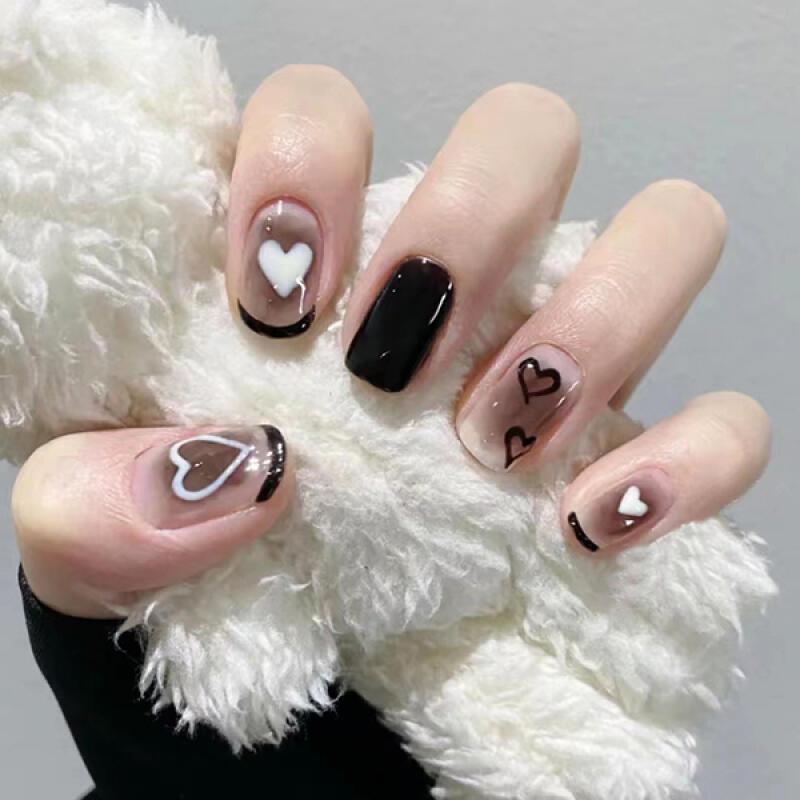 Black Marble Heart Nail Tips [24tips] LK13279