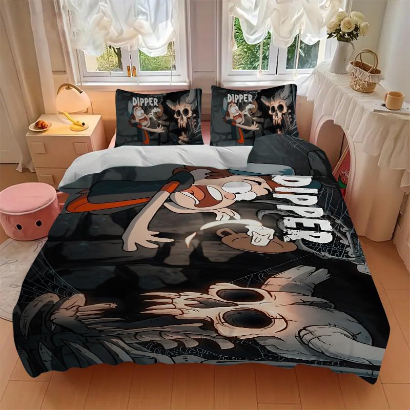 3Pcs Dipper'S Adventure Cave Bedding Set Soft Fabric Duvet Cover Pillowcases Home Xmas Halloween Gift 1 Duvet Cover 2 Pillowcase S1334