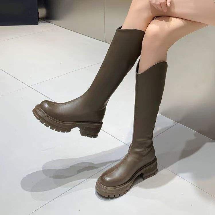 

Флисовые сапоги женские 2025 осень и зима новые сапоги-рыцари на высокой платформе толстый каблук ретро сапоги женские сапоги 40