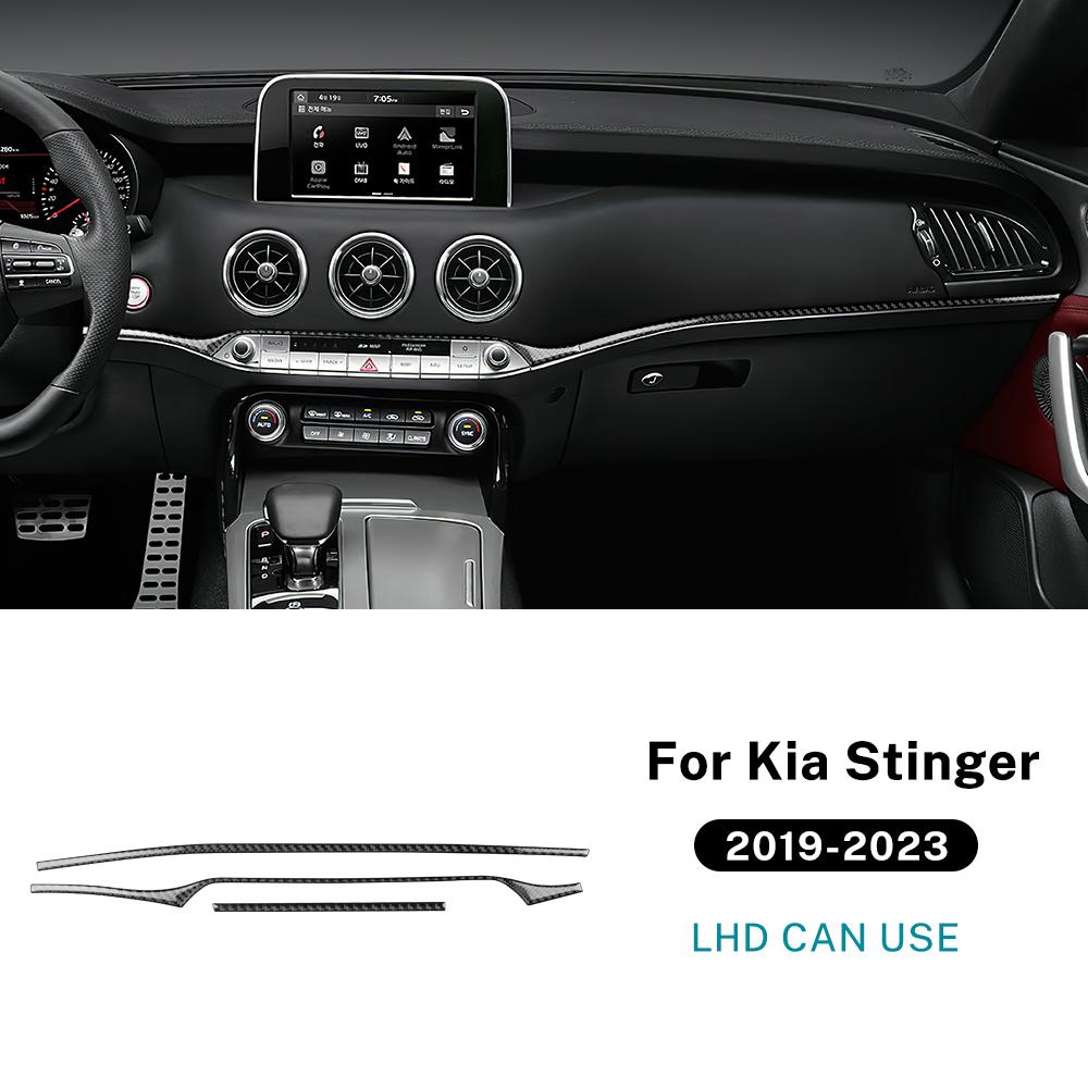 Real Soft Carbon Fiber Sticker For Kia Stinger 2019 2020 2021 2022 2023 LHD RHD Car Central Control Strip Interior Accessories
