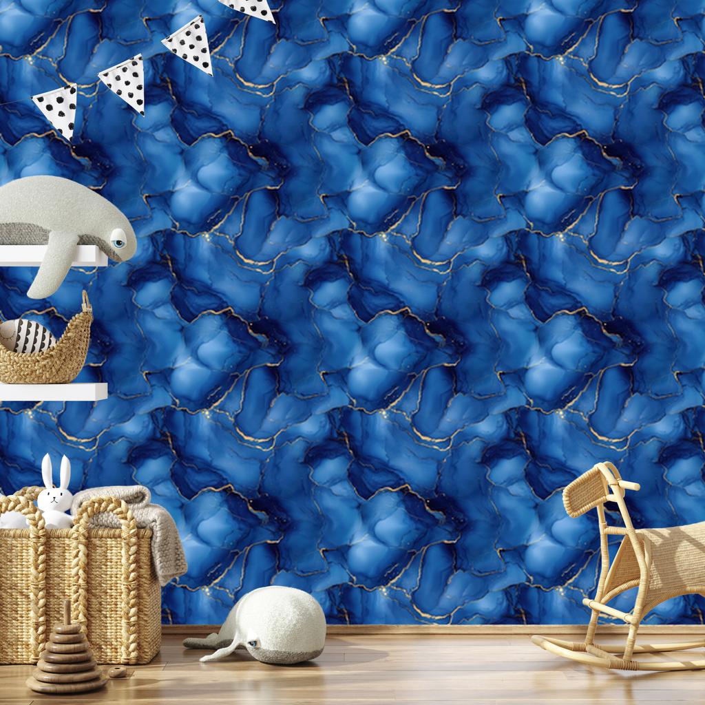 Ink Wallpaper, blue background, blue center for Living Room and Bedroom 50x1000