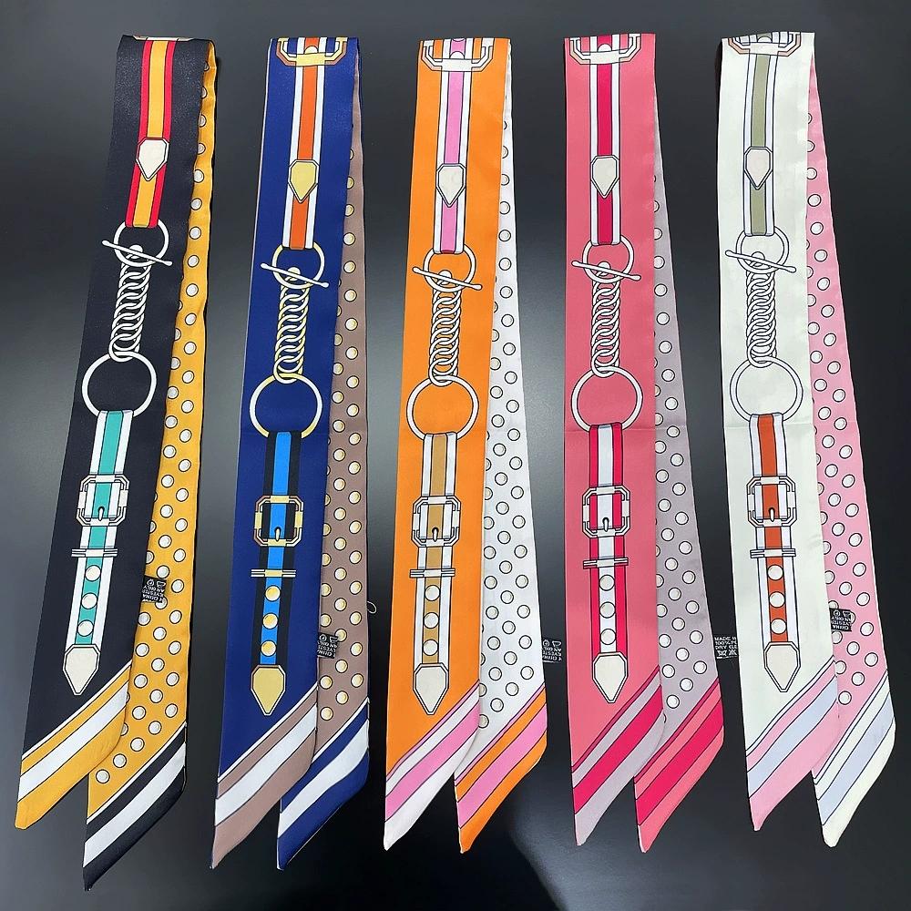 Multi-purpose Small Scarf Buckled Printing Skinny Bag Scarf Brand Silk Foulard Women Ribbon Scarves For Ladies