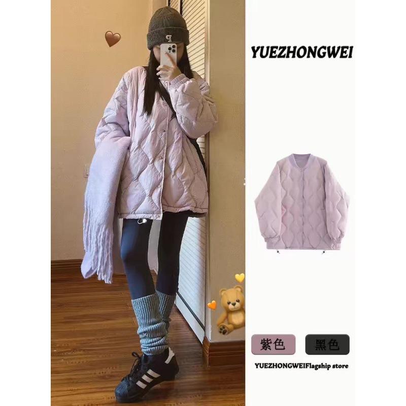 

Winter down cotton-padded women s new lazy wind rhombus loose and thin small thickened cotton-padded clothes trendy XL светло-фиолетовый