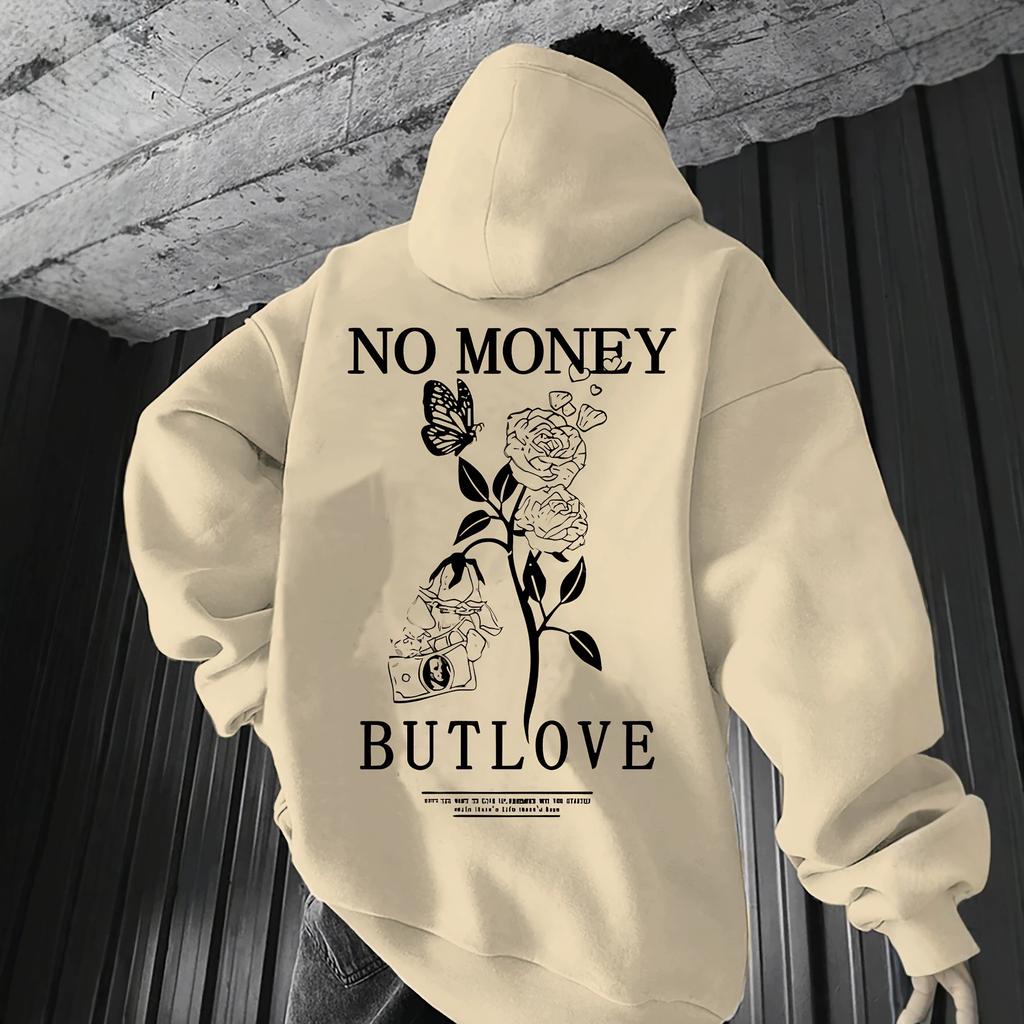 Men's Vintage Rose Butterfly Print Hooded Sweater Loose Pullover Jacket, Men's