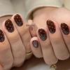 Brown Series Autumn/Winter Wearable Nail Art: White Polka Dot Short Round False Nails