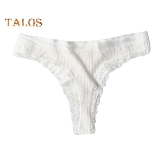 Women's Ribbed Cotton Underwear Lace Trim Low Waist Briefs Soft Stretchy Bikini Panties Seamless Underpants for Daily Wear