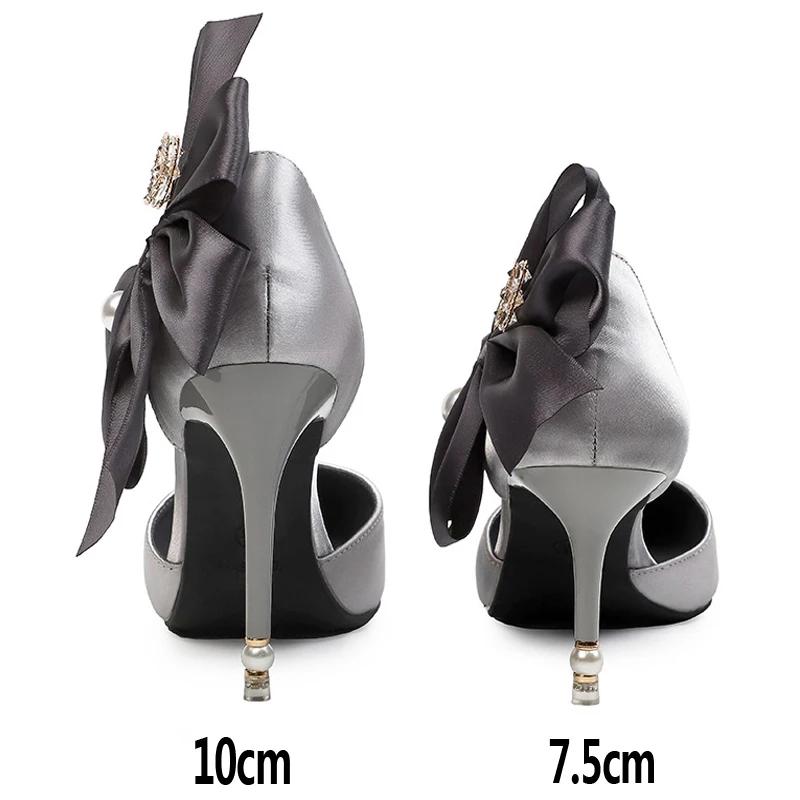 Fashion 2025 New Bow-knot Women Pumps Designer Shoes High Heels Sandals Women Satin Stiletto Heels Sexy Pearl Wedding Shoes Plus Size 43