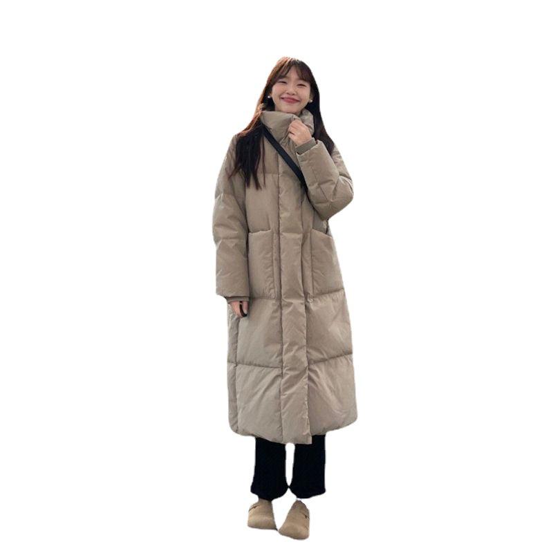Women's Mid-Length Down Cotton Jacket - Over-the-Knee Korean Style, Loose Fit, Thickened for Winter