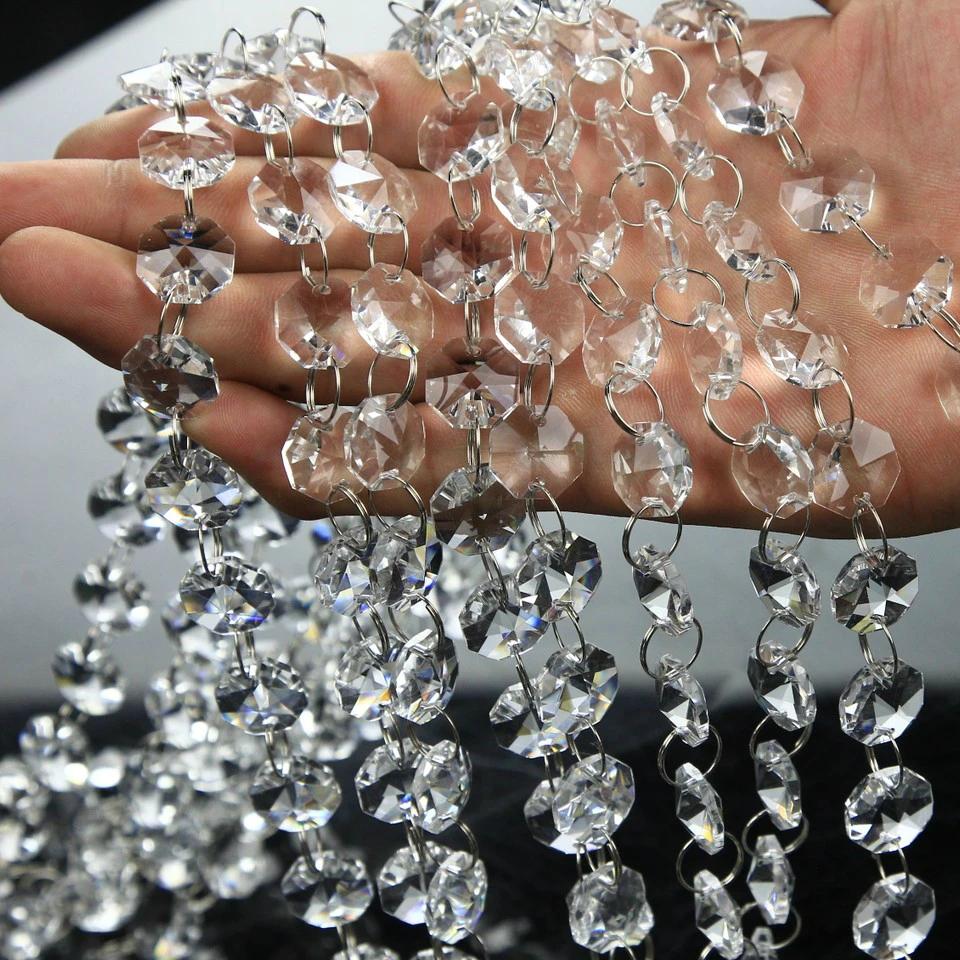 5m Transparent Crystal Octagonal Bead Chain with Glass Pendant Sparkling Home And Wedding Decoration Chain