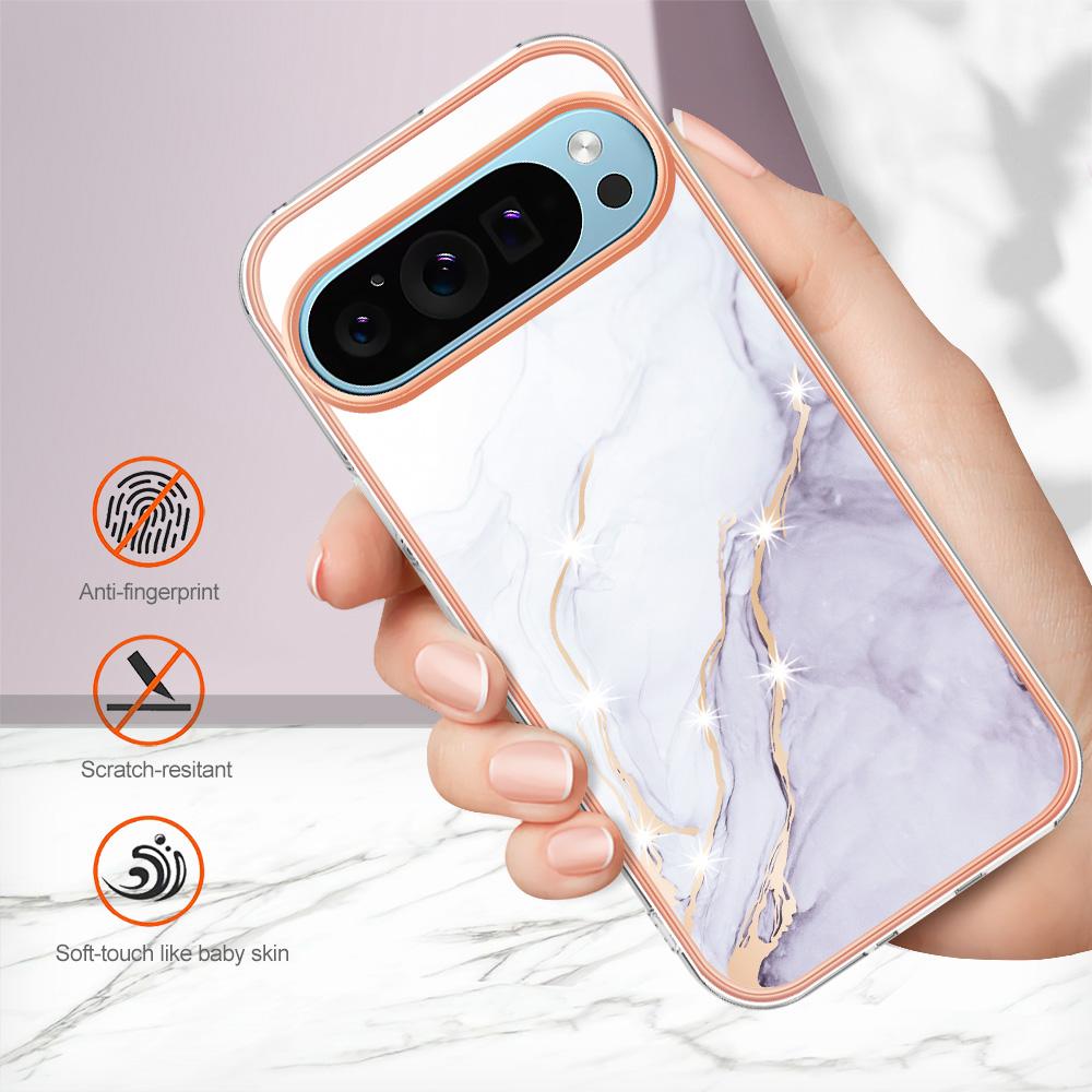 For Google Pixel 9/Pixel 9 Pro TPU Case with IMD Marble Pattern Electroplated Back Cover