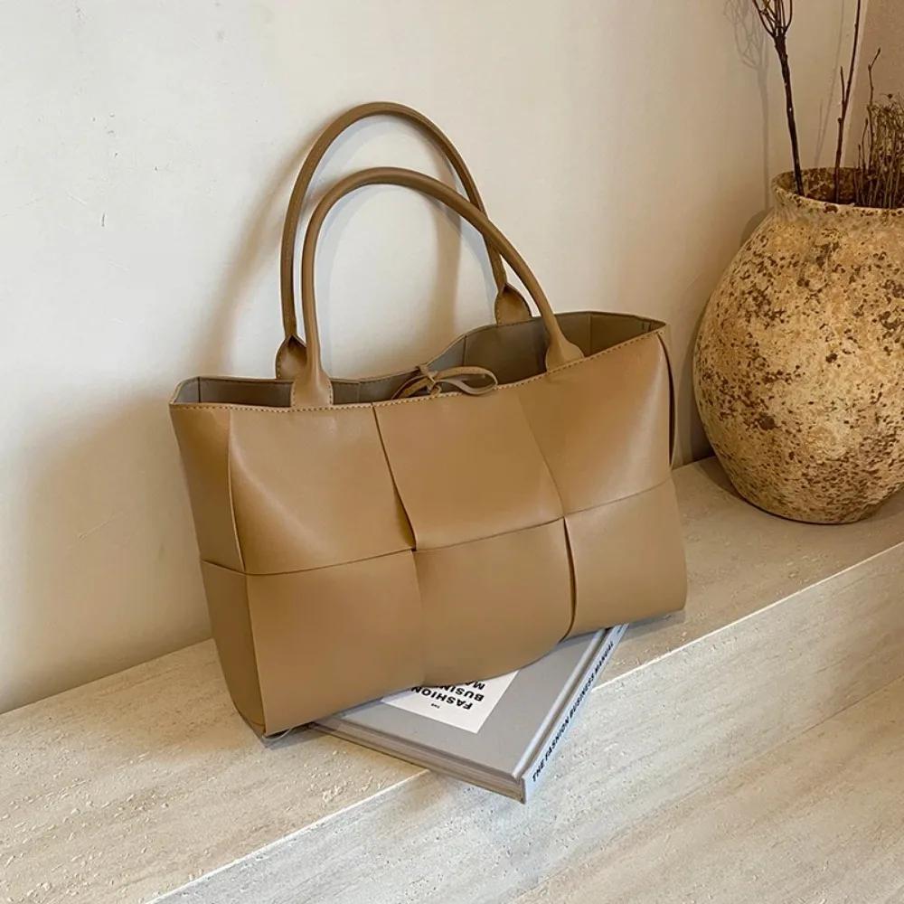 Large Capacity Soft Pu Tote Bag For Women 2024 Luxury Designer Bag Woven Design Shoulder Shopping Handbags Ladies Fashion Purse