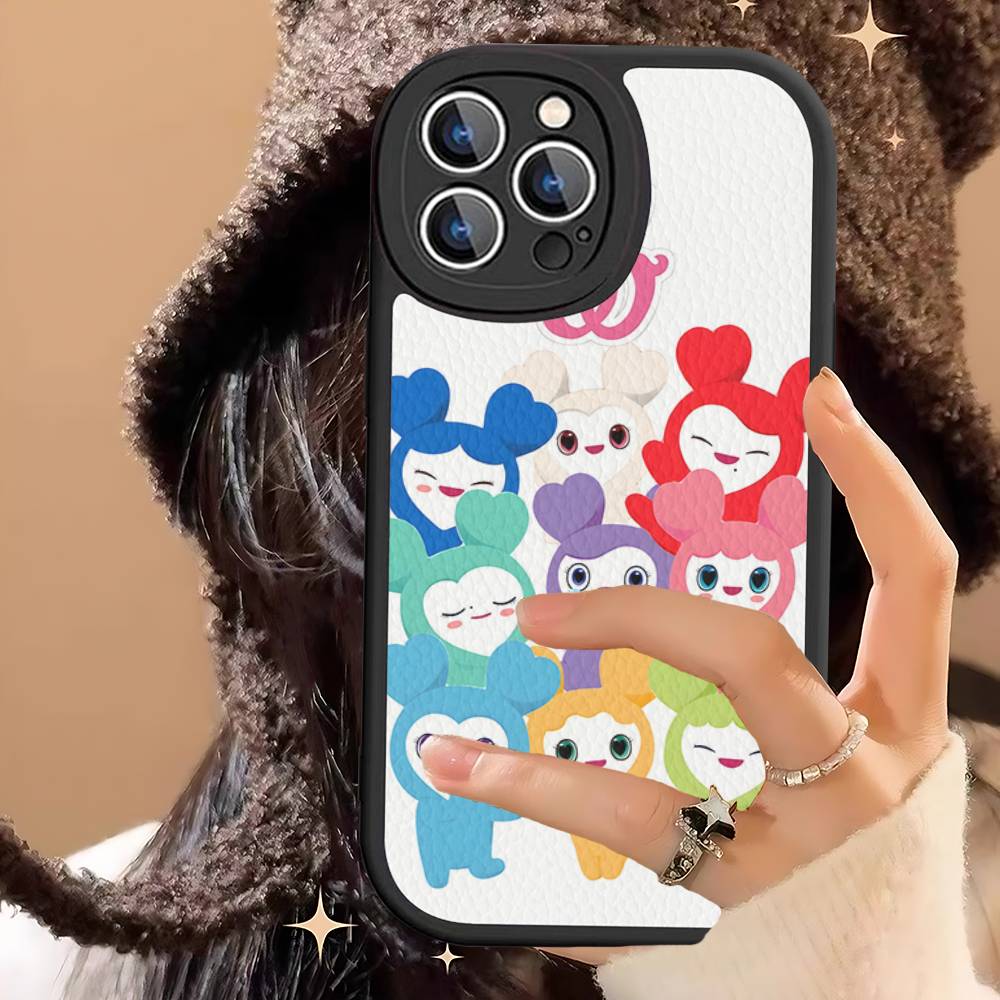 Laburi Twice-Lovelys Leather Phone Case For IPhone 16 14 15 Pro Plus 13 12 11 Pro Max Silicone Cover
