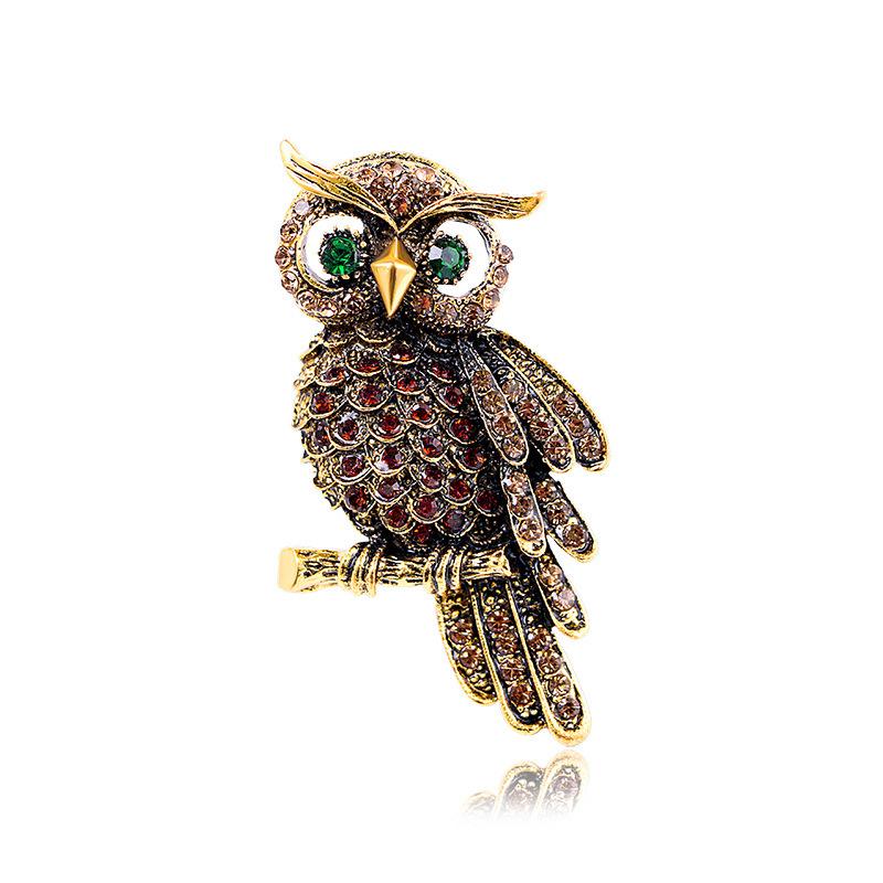 High-end Luxury Full Blue Owl Women's Accessories Retro Owl Brooch