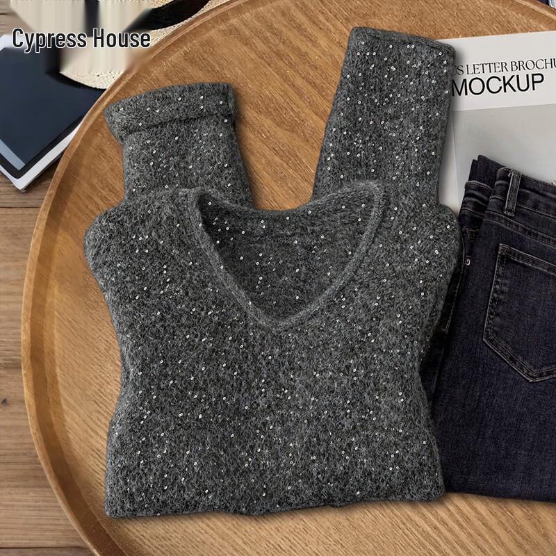 

Women s V-Neck Solid Long-Sleeve Loose Sweater One Size