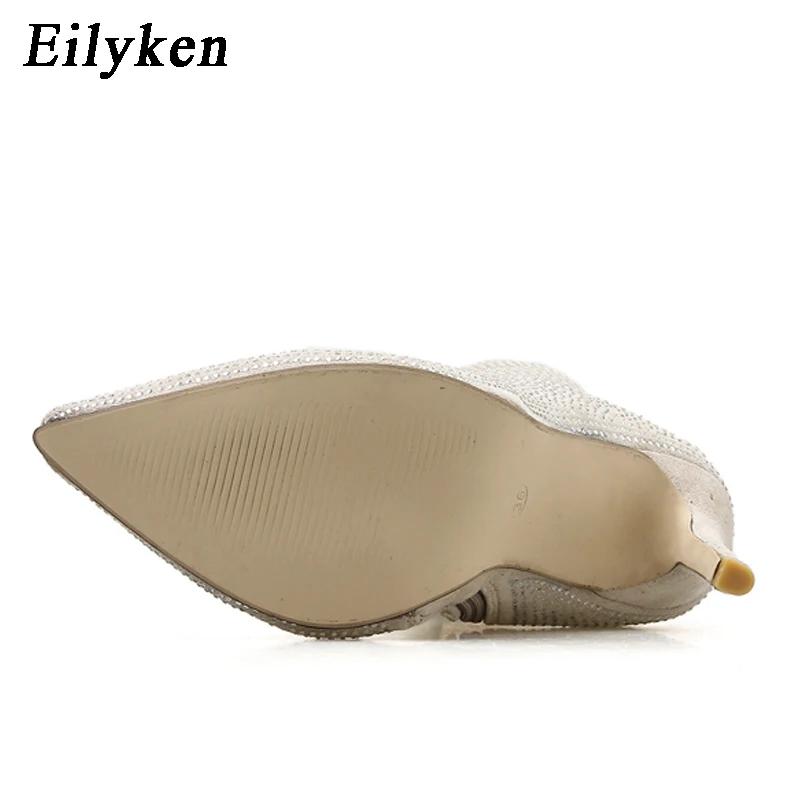 Fashion Eilyken Spring Autumn Crystal Rhinestones Woman Ankle Boots Sexy Thin High Heels Zipper Pointed Toe Modern Females Shoes