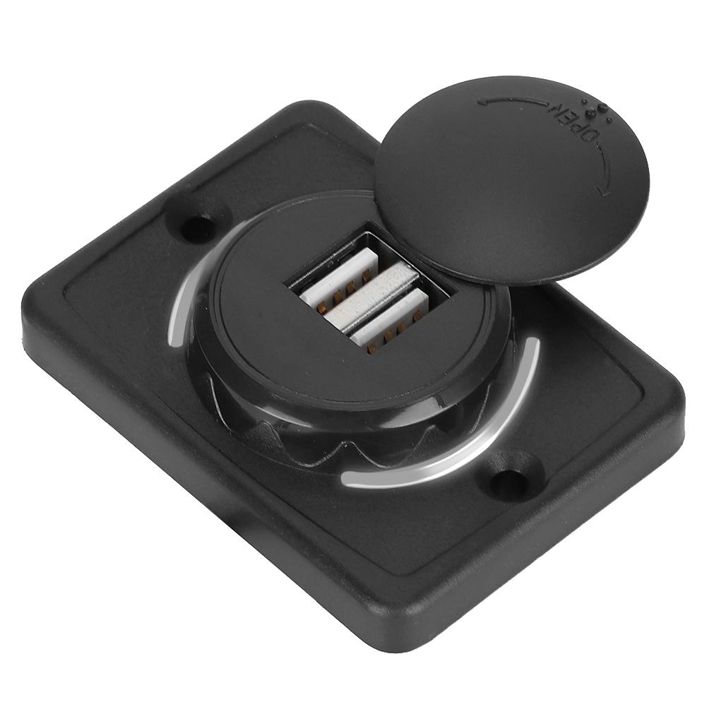 

3.1A DC12V 24V Black Car Dual USB Port Power Charger Socket Outlet with LED (White)