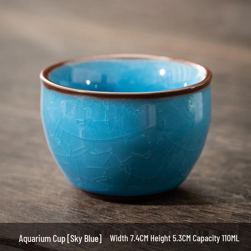 Ceramic Ice Flower Glaze Tea Cup Set: Water-Resistant, Large Thumb Ring, Four Seasons Gift Box.